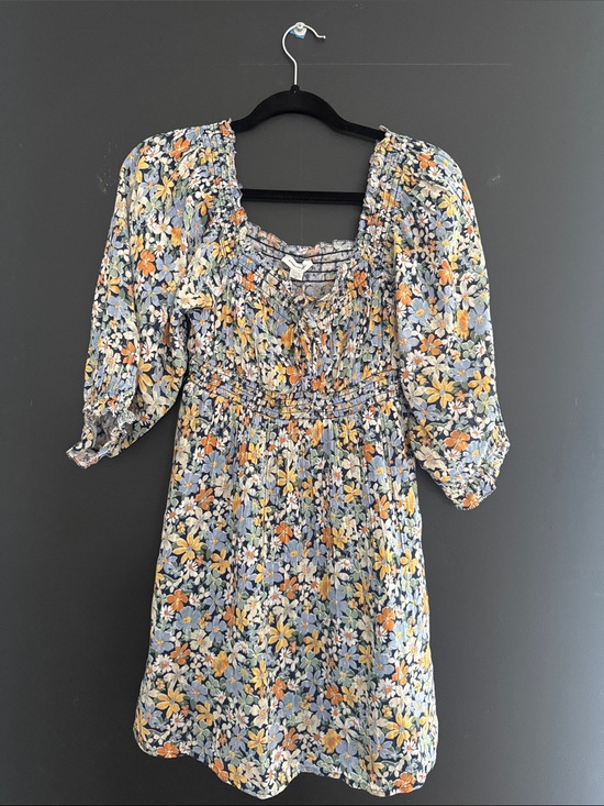 American Eagle Outfitters Dresses & Skirts - American Eagle Outfitters Blue Floral Smocked Mini Dress with Yellow Accents